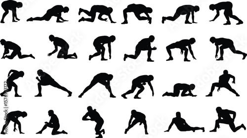 positions, sprint and motion poses, sports training illustration, fitness vector graphic, agility concept design
