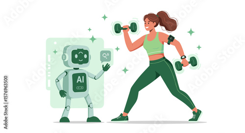 Fitness training with ai robot assistance in modern cartoon style