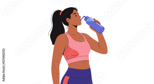 Woman staying hydrated with water bottle in activewear fitness concept