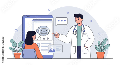 Telemedicine concept with doctor consulting patient through online platform and ai assistance