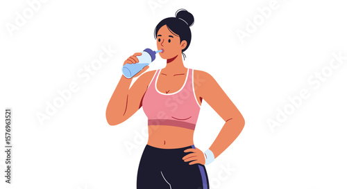 Woman in sportswear drinking water after workout