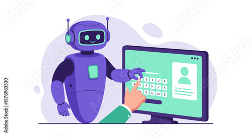 Wallpaper Mural Chatbot assisting user with touchscreen interface in modern digital workplace Torontodigital.ca