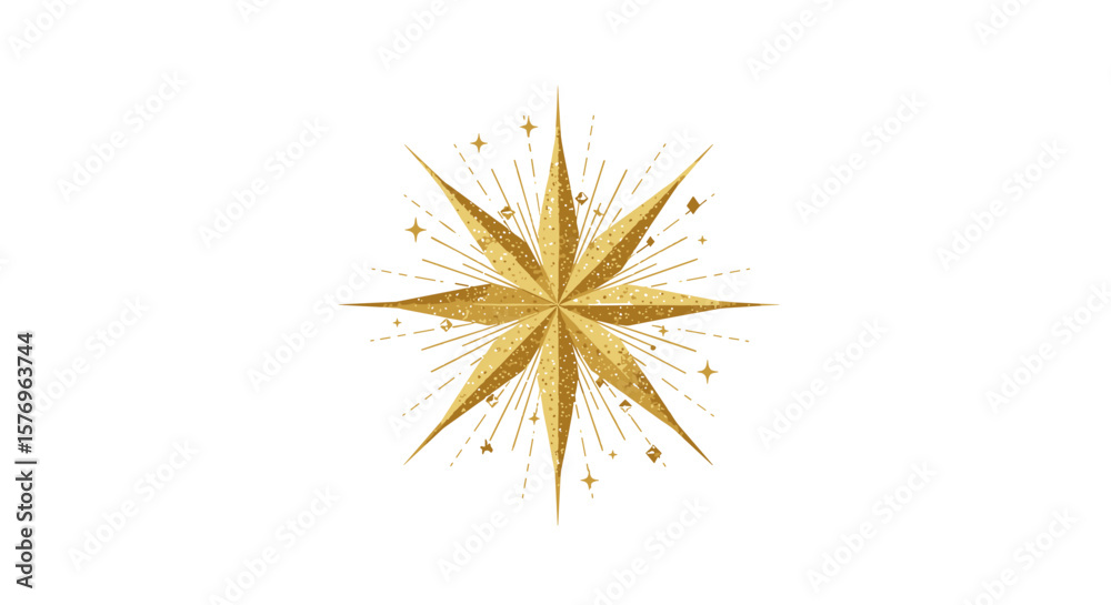 Obraz premium Elegant golden starburst with sparkling details on white background