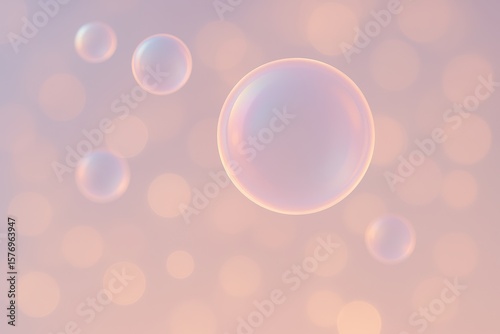 Iridescent soap bubbles on soft bokeh background