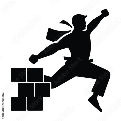 Silhouette of a person jumping over obstacles depicting determination and success concept