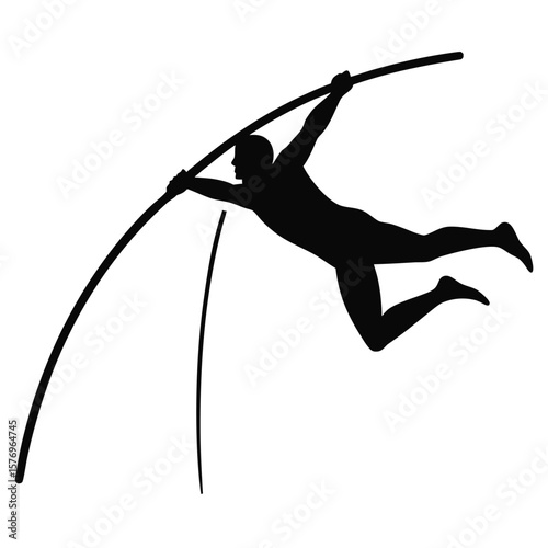 Silhouette of a pole vaulter executing a high jump action during athletic competition