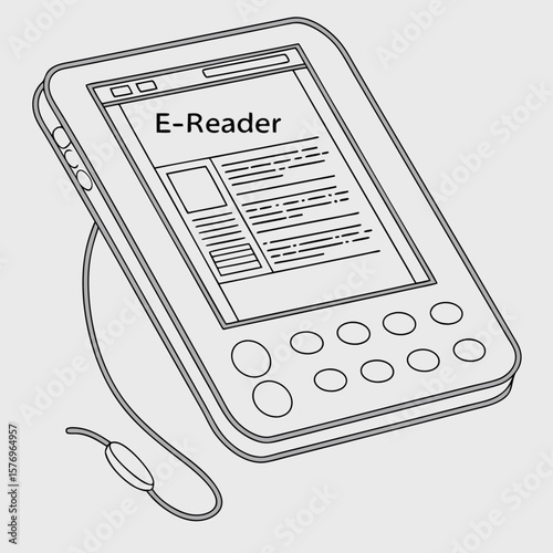 Digital Literature Device: A sleek illustration of an e-reader, showcasing its design, highlighting its potential to deliver an endless library.