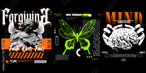 Artistic Trio: a striking, meticulously crafted arrangement that blends thematic elements for a compelling statement, in an aesthetically pleasing presentation,streetwear t shirt design,t shirt . 