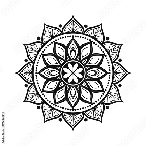 Black and white mandala vector isolated on white. Vector hand drawn circular decorative element.