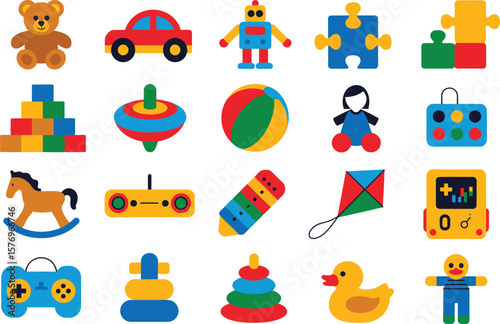 Collection of Colorful Flat Design Toy Illustrations