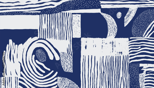 Hand drawn brush lines abstract pattern featuring dynamic lines, textures, and dotted elements in a modern composition. Perfect for textiles, wallpapers, packaging, and bold surface design.