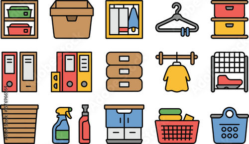 Colorful Illustrated Laundry and Storage Icons organization