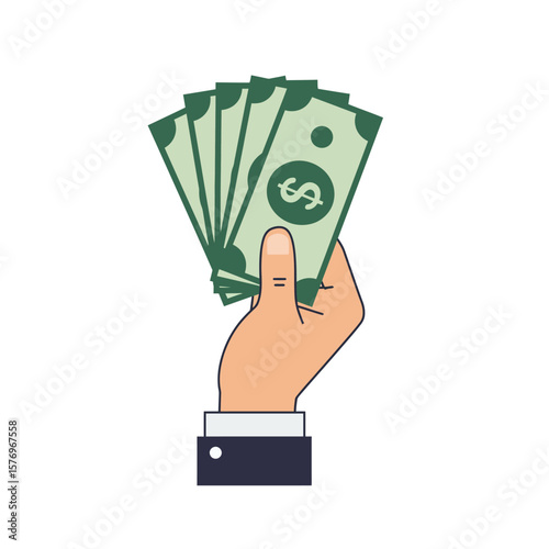 A hand holding a fan of US dollar bills, representing financial transactions, savings, and economic concepts against a clean white background, ideal for business visuals.