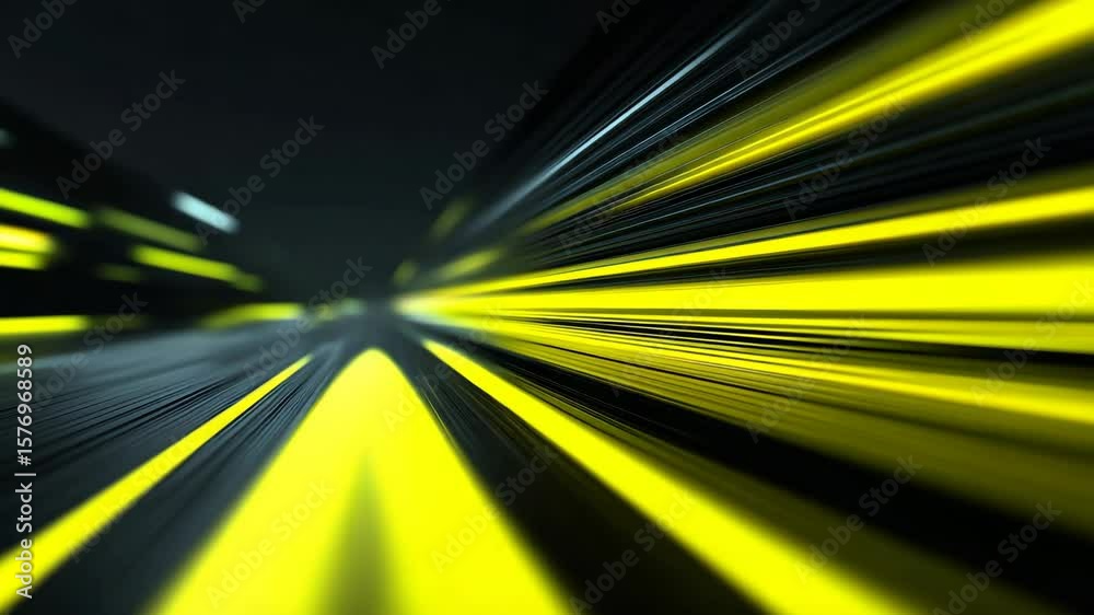 Futuristic LED Light Tunnel with Dynamic Bright Yellow and Black Lines
