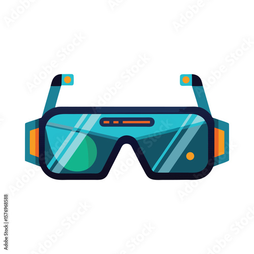 Futuristic virtual reality goggles with blue lenses