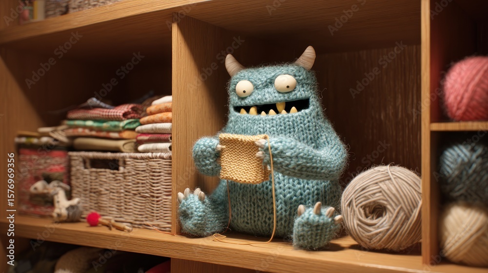 Fototapeta premium Cute monster knitting