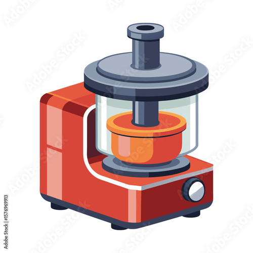 Modern red kitchen food processor with clear bowl