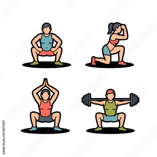 Workout Exercise Icon Set in Flat Design