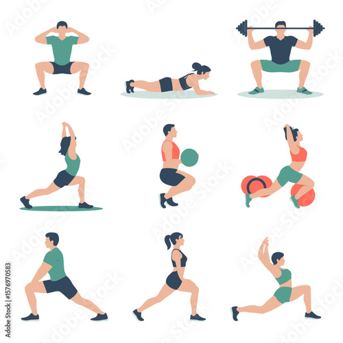 Workout Exercise Icon Set in Flat Design