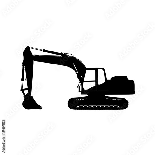 Excavator silhouette in black color on a transparent background