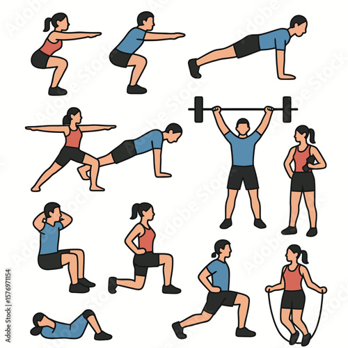 Workout Exercise Icon Set in Flat Design