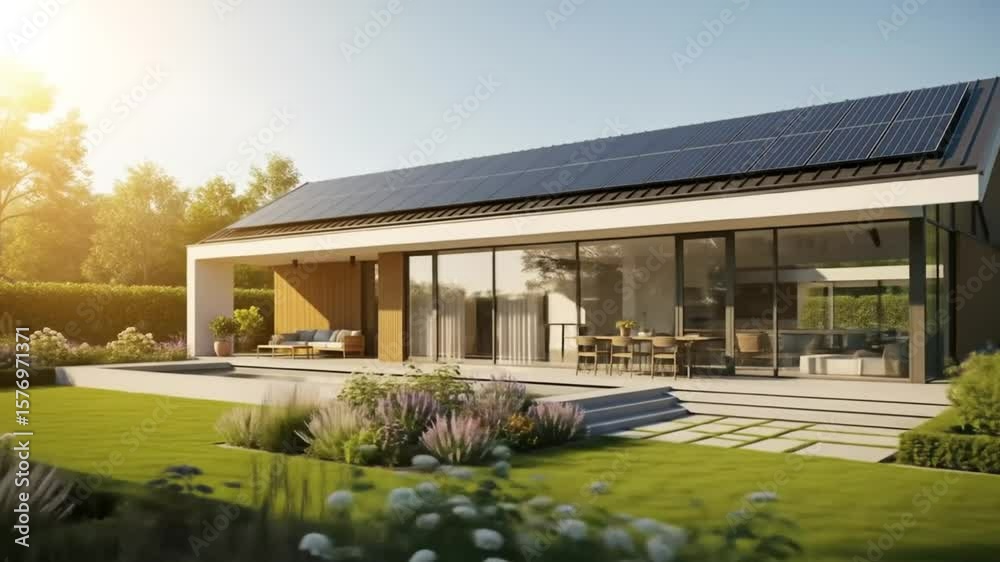 Modern House with Large Glass Windows Surrounded by Garden and Trees During Daylight with Bright Natural Lighting Modern House with Large Glass Windows Surrounded by Garden and Trees During Daylight with Bright Natural Lighting