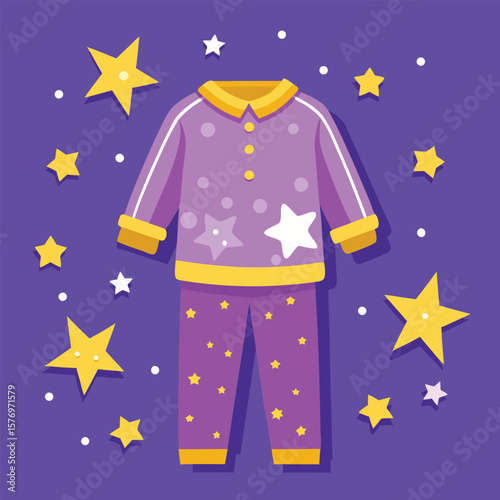 Purple star pajamas with yellow accents children stars