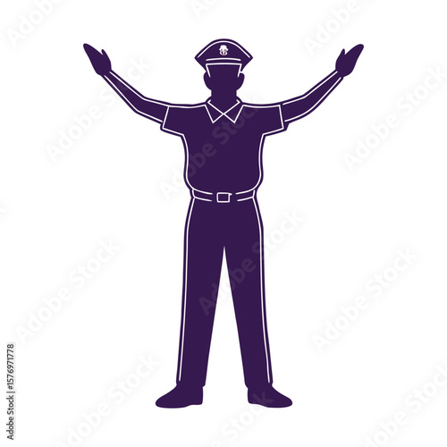 Silhouette of a Police Officer Directing Traffic with Hands