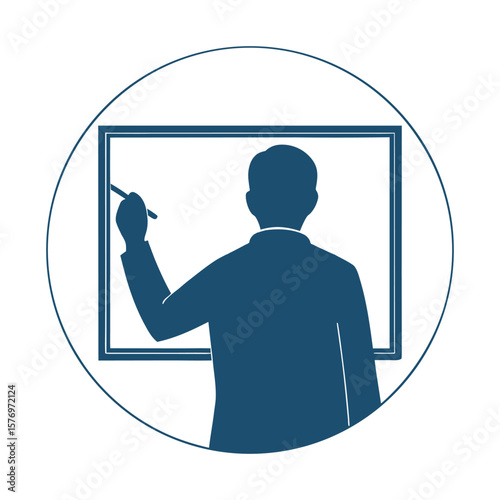 Silhouette of Teacher Writing on Chalkboard with Chalk