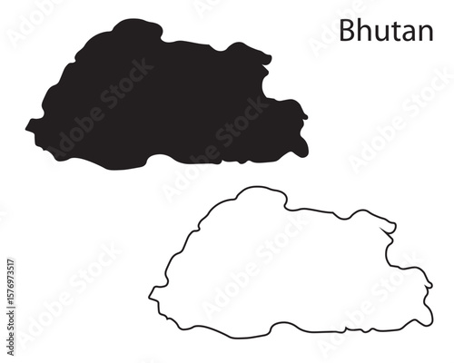 Simple Bhutan map silhouette vector. Clean black outline of the Himalayan kingdom. Perfect for travel, infographic, and modern design use.