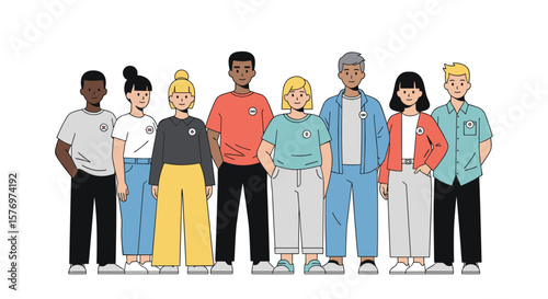 Diverse group of people standing together unified in a positive collaborative spirit