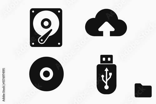 Backup icons: hard drive, cloud, cd, usb, folder