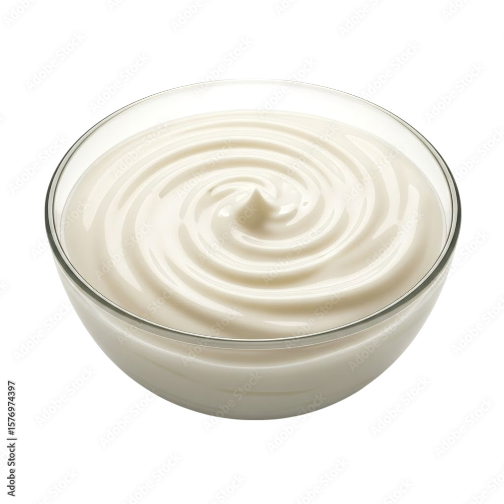 Creamy yogurt swirl in a clear bowl isolated on transparent background Creamy yogurt swirl in a clear bowl isolated on transparent background