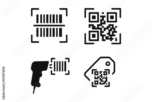 Barcode and qr code icons with scanner and price tag design
