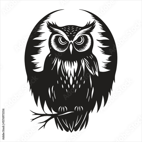 Majestic owl perched on a branch, its piercing eyes gazing intently, isolated on white background