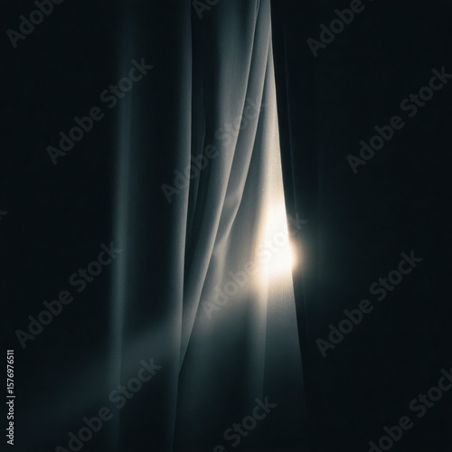 A peek of sunlight through a slightly opened blackout curtain.