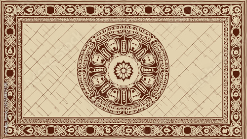 Elegant Ornate Wall Panel with Intricate Sunburst Designs in Warm Brown Tones, YAKAN CLOTH FILIPINO DESIGN