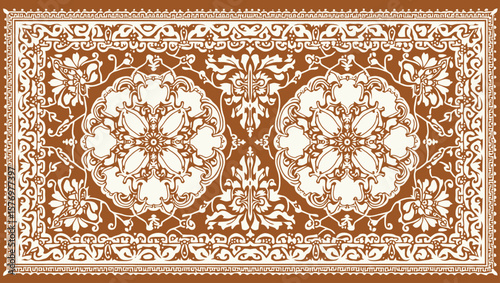 Elegant Ornate Wall Panel with Intricate Sunburst Designs in Warm Brown Tones, YAKAN CLOTH FILIPINO DESIGN