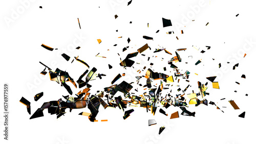 Glass shards with orange and yellow reflections on transparent background for VFX, overlays, and design elements.