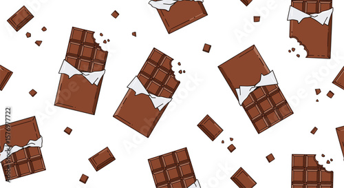 Delicious dark chocolate bars with creamy white filling scattered across a white background sweet confectionery food refreshment snack treat dessert