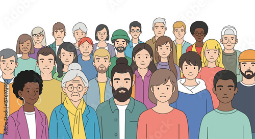 Diverse group of people standing together representing unity and community in society