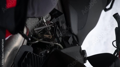 Detailed CloseUp View of a Snowmobile Engine Compartment for Enthusiasts and Engineers