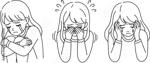 A vector illustration of three individuals expressing various stages of sadness, crying, and despair