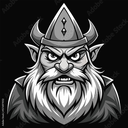 Fierce bearded gnome with pointed hat illustration