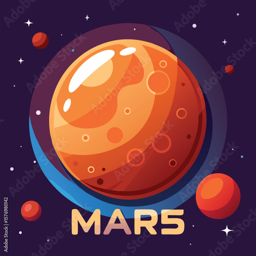 Orange planet mars with celestial bodies space galaxy