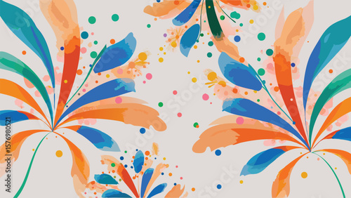Colorful abstract floral pattern with watercolor style and confetti like dots scattered around it