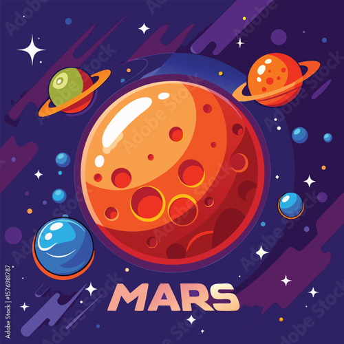 Vibrant planets and stars in deep space mars colorful