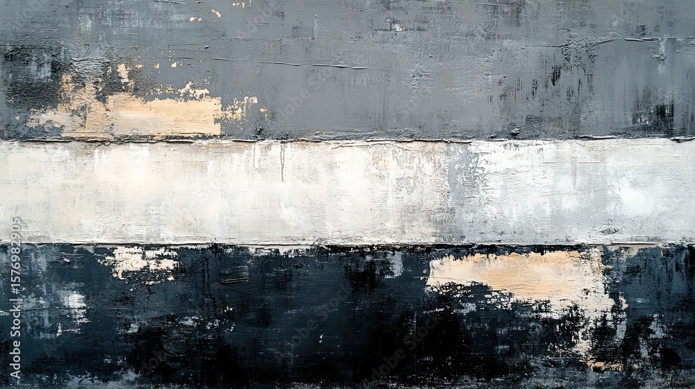 Obraz premium Abstract painting with horizontal bands of grey, white, and black colors.