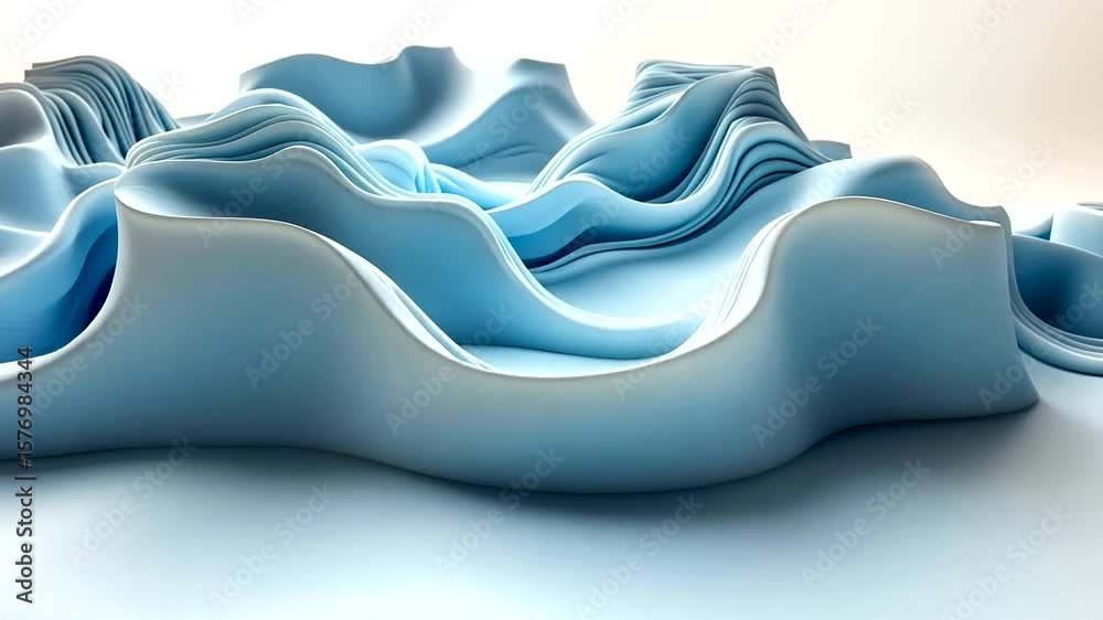 Abstract fluid forms with wave-like patterns in soothing blue tones with minimal depth