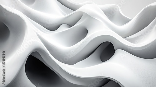 Abstract white sculpted forms in a dynamic arrangement.